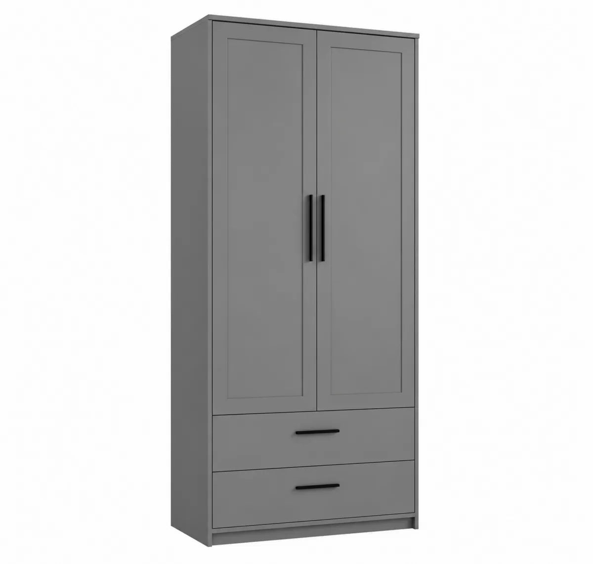 Szafa dwudrzwiowa z MDF i metalowymi uchwytami 200x90x50 cm szara