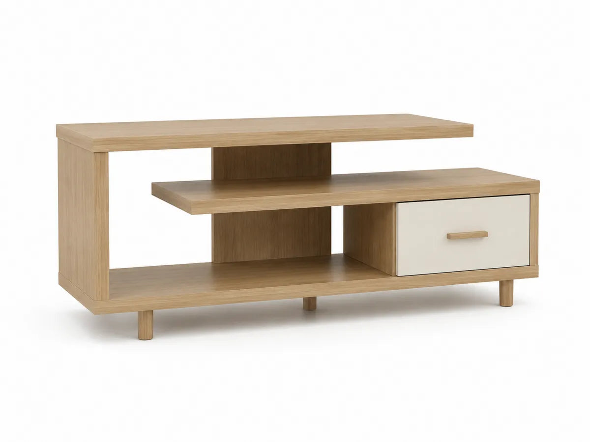 Szafka RTV z płyty MDF imitującej drewno dębowe, beżowa 120x40x50 cm