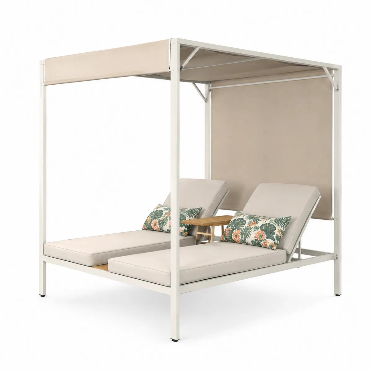Podwójne leżaki z zadaszeniem aluminium i poliester beżowy 200x180x210 cm