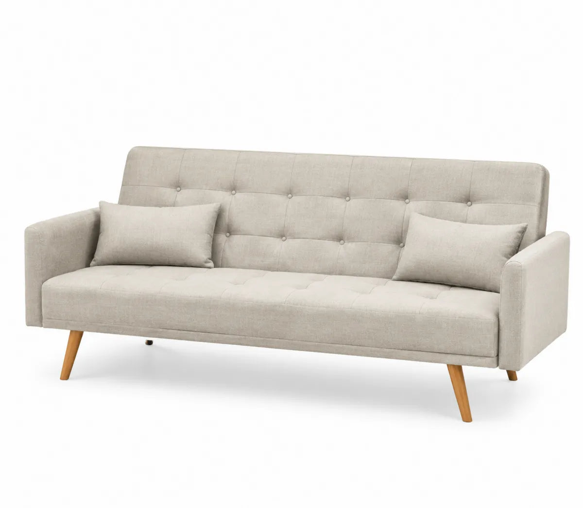 Sofa rozkładana jasnobeżowa poliester 200x90x85 cm z poduszkami