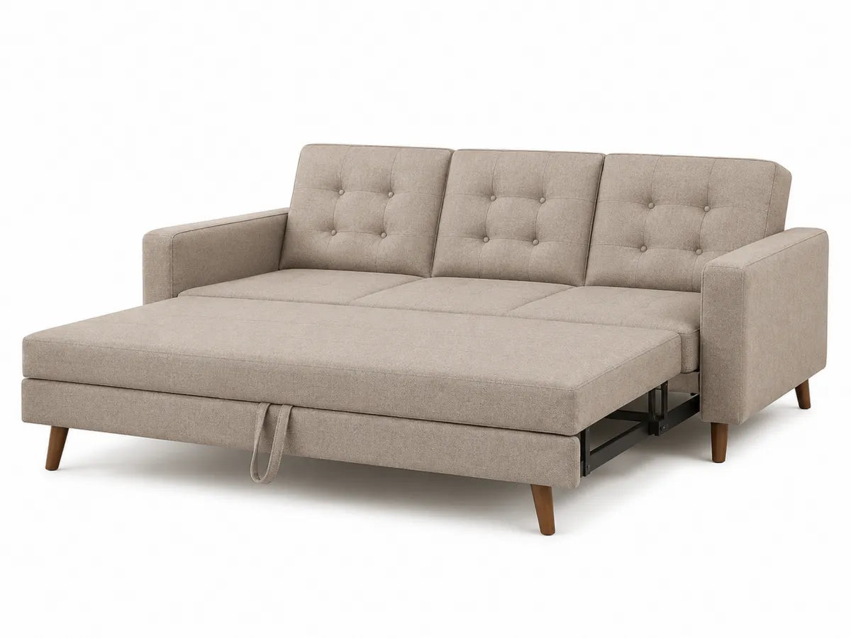 Sofa rozkładana beżowa z poliestru 208x86 cm