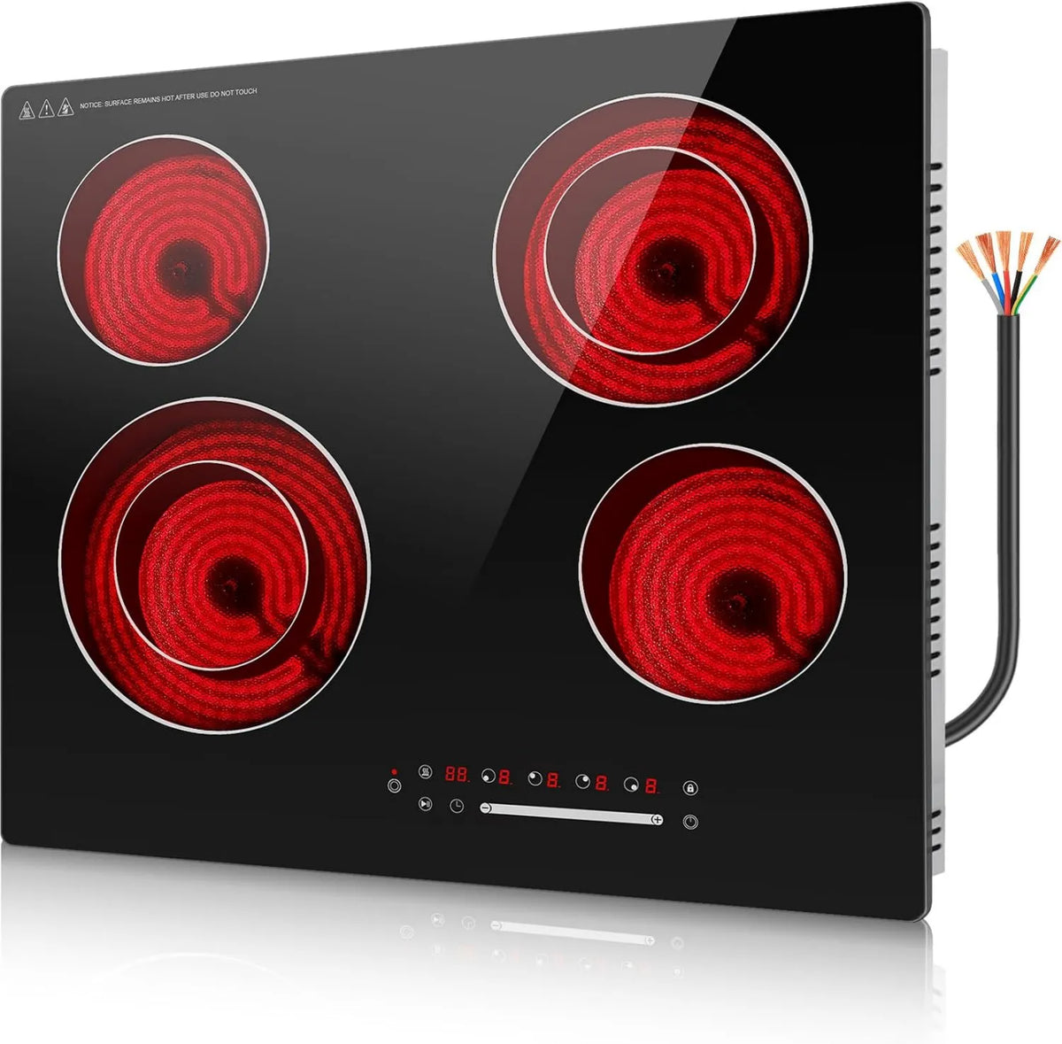Palenisko ogrodowe, 6300 W, 230 V, 60 cm, sterowanie dotykowe, ALEMANIA Płyta witroceramiczna 60 cm z 4 paleniskami z podwójną strefą