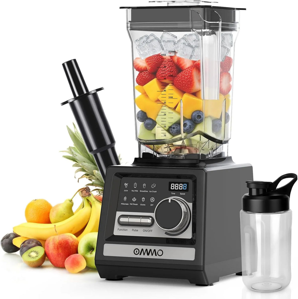 OMMO blender kielichowy, Mikser, 2 l, 1800 W, Profesjonalny, 1800 W Mikser Smoothie, 9 Sterowanie prędkością, BezBPA