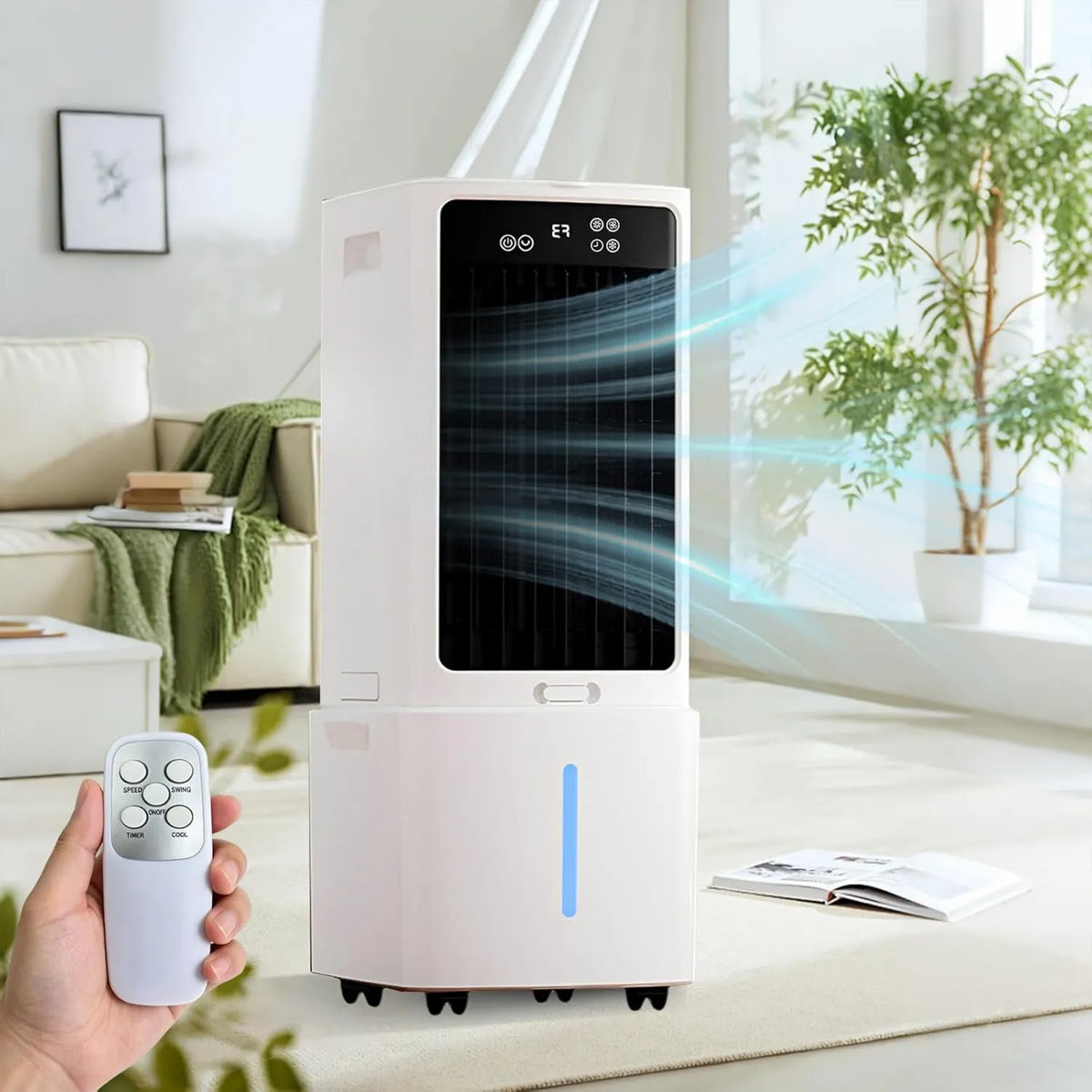 Romyqpipy klimatyzator przenośny, Klimatyzator 1-12h, 12 l, przenośny, licznik, 3 prędkości, oscylacja 60 °, duży zbiornik, tłumik, kemping, zdejmowalny