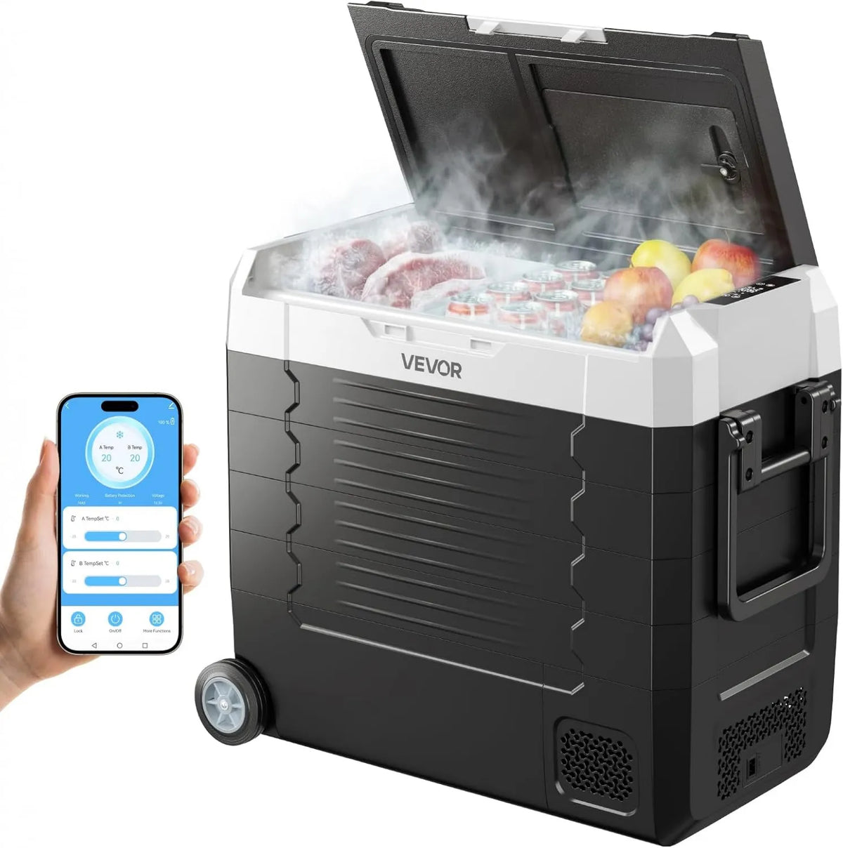 VEVOR, Elektryczna chłodnica, 55 l, -20 do 20°C, 24 V, aplikacja, samochód, kemping, mini przenośna lodówka