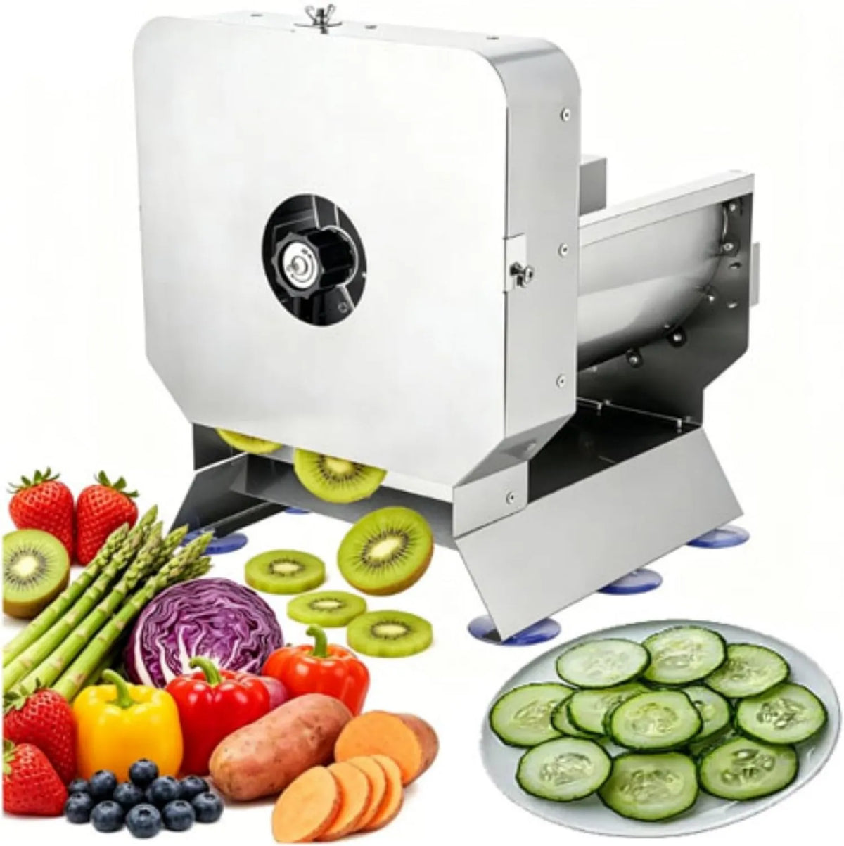 Generic krajalnica, Elektryczny do warzyw, solidny do warzyw ze stali nierdzewnej, 0- 12 mm, 100 kg / h pojemności pomidorów, regulowana grubość, cebula