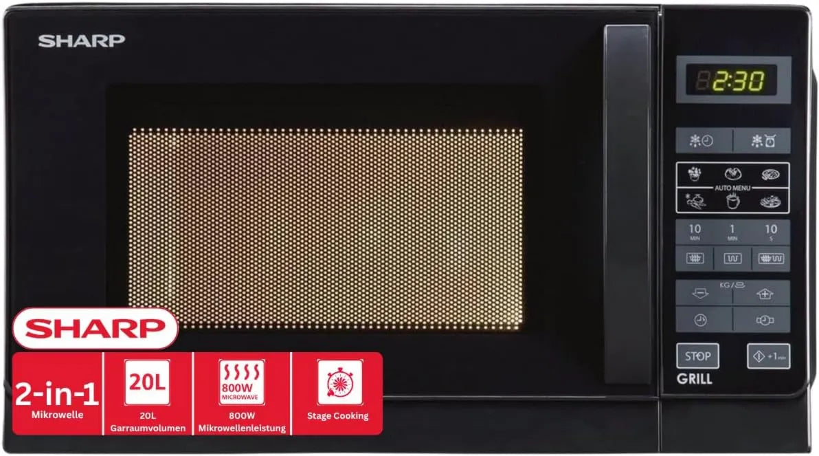 Sharp, R642BKW Kuchenka mikrofalowa, 20 l, grill, czarny, 2 w 1 mikrofalowa z grill R642BKW