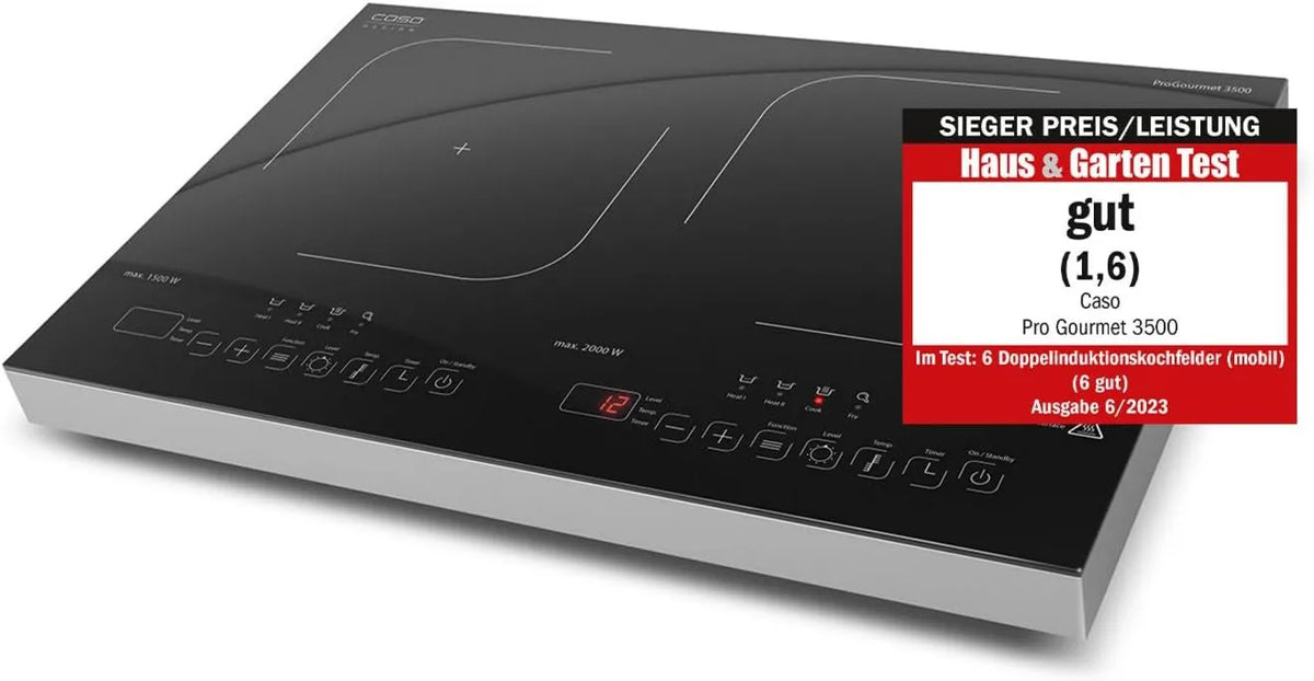 Płyta indukcyjna, 3500 W, 180 min, 24 cm, timer, CASO ProGourmet 3500 Podwójna mobilna płyta indukcyjna, 3500 W Powersharing