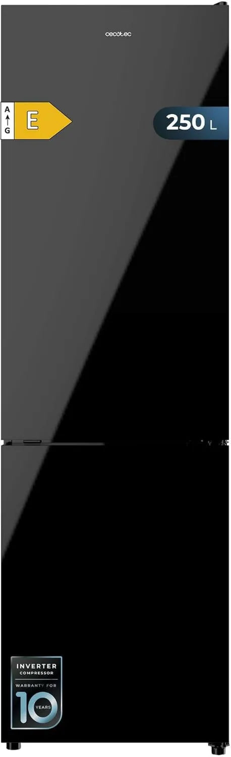 Cecotec lodówka, 250 l, No Frost, technologia No Frost, Bolero CoolMarket Combi 250 Black Glass E. lodówka kombi, Total No Frost, Multi Air Flow