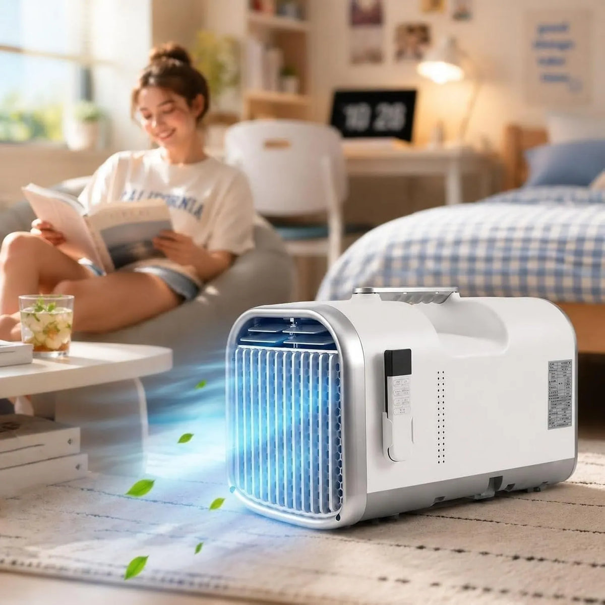 HUANQIN klimatyzator przenośny, 4 -in-1 klimatyzator, dotyk, 3 prędkość, tłumik, 4400 BTU, RAFR, osuszacz i wentylator z pilotem, zimno 4-en-1