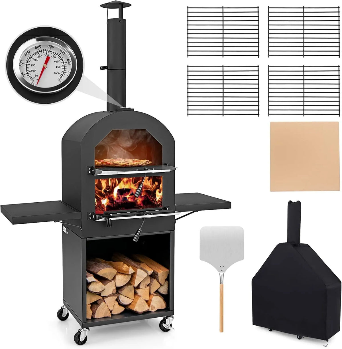 COSTWAY, Elektryczny mini piekarnik do pizzy, przenośne, plener, koła podróżne, kemping