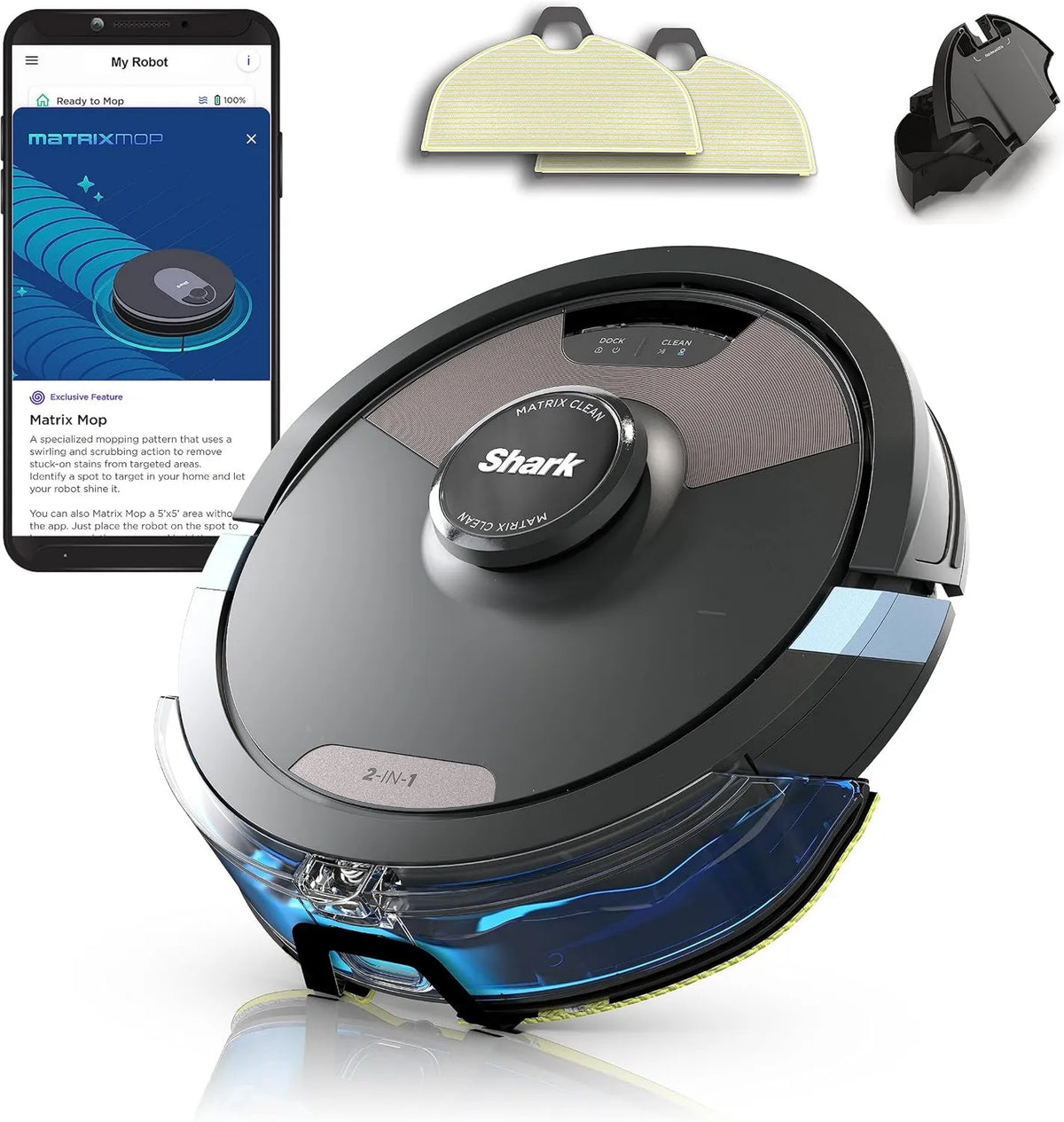 RV2620WD robot odkurzający, Shark AI Ultra robot odkurzający i mop z nawigacją Matrix Clean, technologia CleanEdge, kompatybilny z Alexa, czarny/mokka