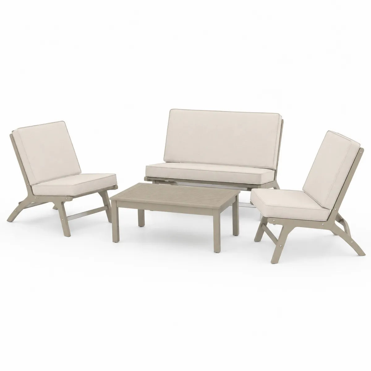 Beżowy aluminiowy zestaw mebli ogrodowych: sofa, fotele, stolik