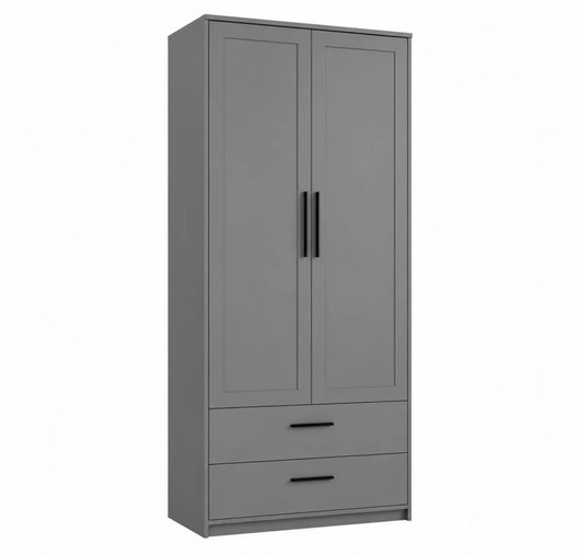 Szafa dwudrzwiowa z MDF i metalowymi uchwytami 200x90x50 cm szara