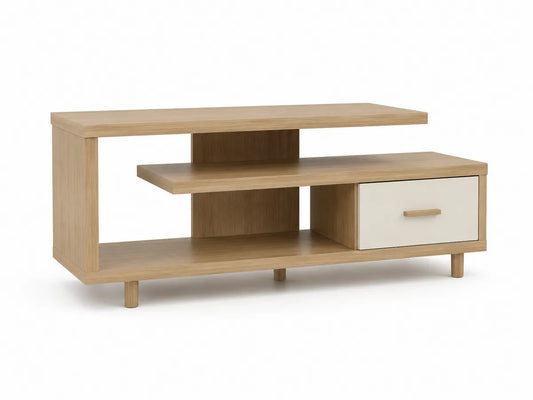 Szafka RTV z płyty MDF imitującej drewno dębowe, beżowa 120x40x50 cm