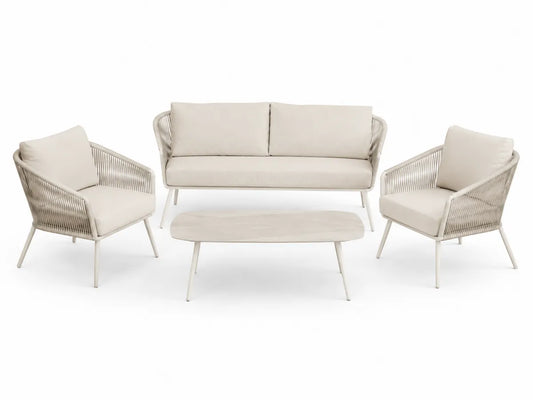 Zestaw mebli ogrodowych beżowy aluminium poliester lina sofa fotel stolik