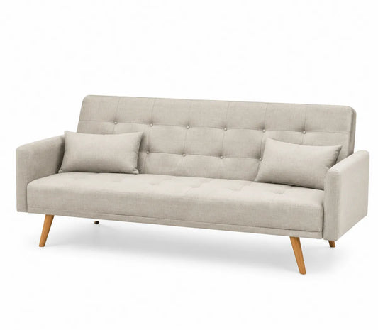 Sofa rozkładana jasnobeżowa poliester 200x90x85 cm z poduszkami