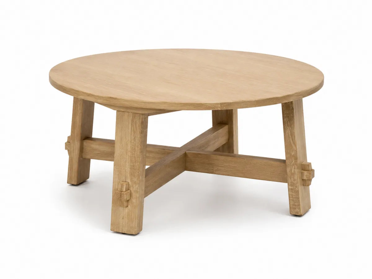 Drewniany okrągły stolik kawowy z dębu, 100 cm