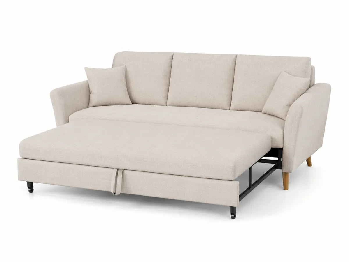 Sofa beżowa z funkcją spania z tkaniny o wymiarach 200x140x90 cm
