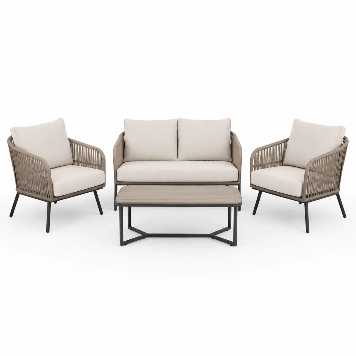 Aluminiowy zestaw mebli ogrodowych z poduszkami, rattan syntetyczny, beżowy