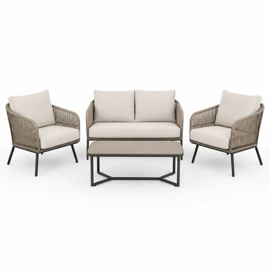 Aluminiowy zestaw mebli ogrodowych z poduszkami, rattan syntetyczny, beżowy