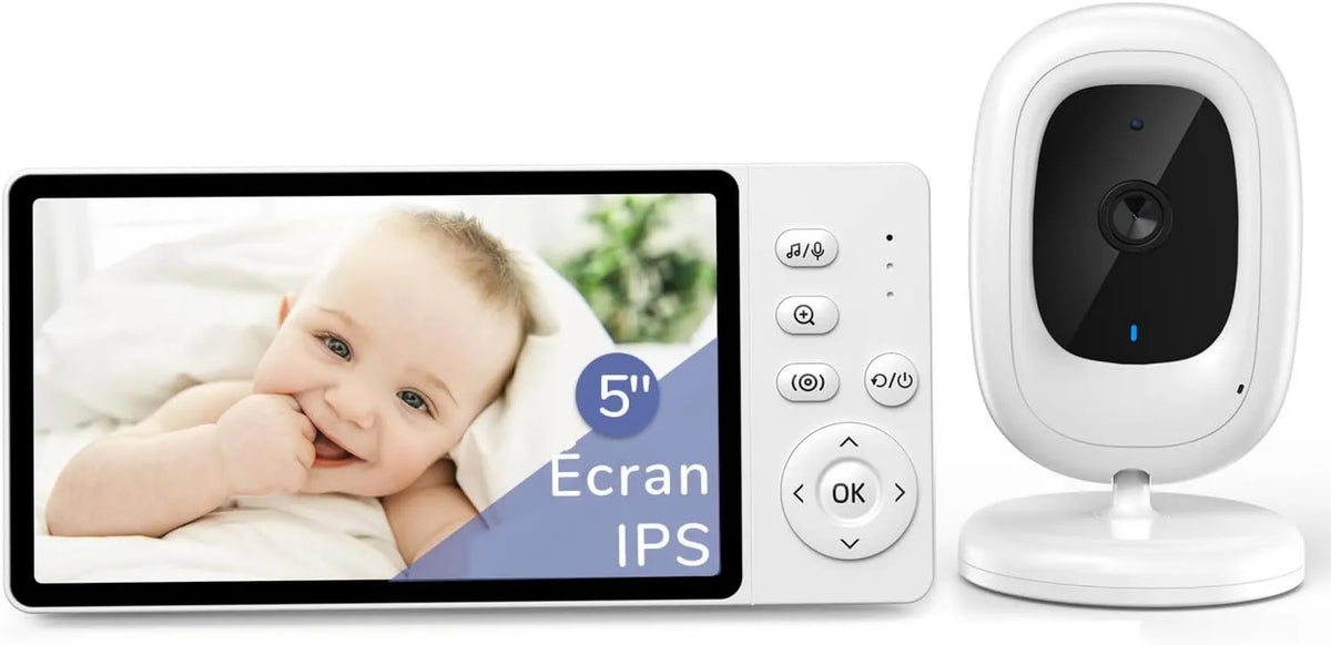 jeeber, IPS 5 1080P Babyphone, Kamera, Monitor wideo dla dzieci, WiFi, płyta IPS