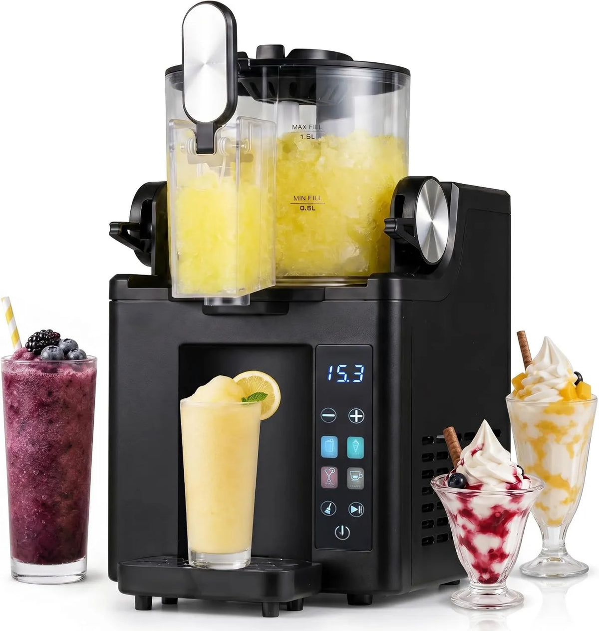 LIFEZEAL, Granities maszyna, Napoje, Ice maszyna, Ice and Sorbet maszyna, 1.5 l, 4 programów, Silencer, Dom