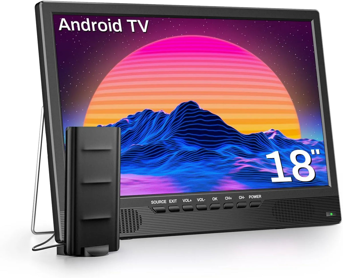 Desobry, Smart TV, 18 cali, 12 V, TV, przenośne, Android OS, DVB- T2, kemping, Pokoje, Kuchnie DVB-T2