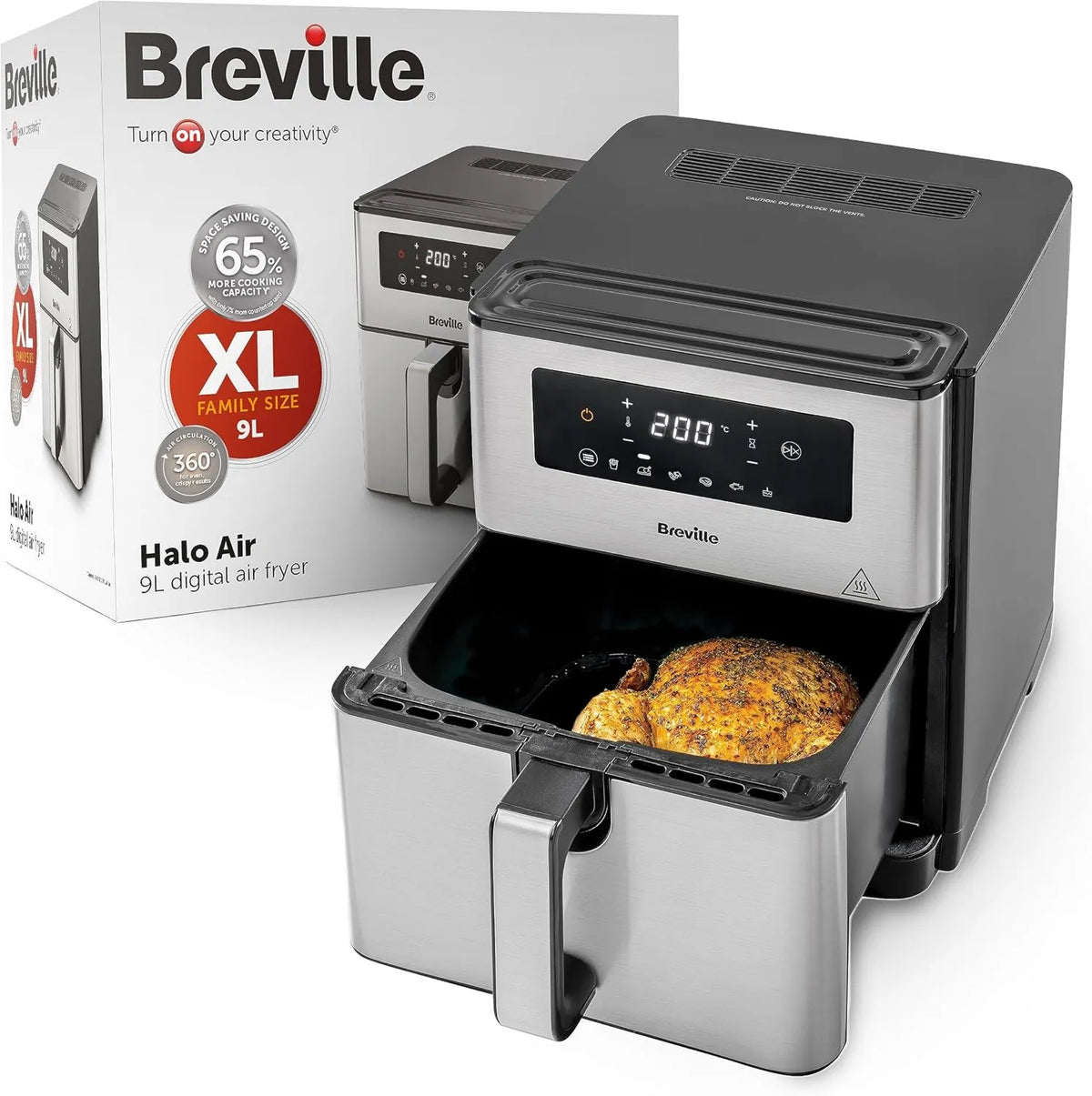 Breville frytkownica beztłuszczowa, Piekarnik elektryczny VDF131X, 9 l, 700 W, czarny, o 50% bardziej energooszczędny, Moc 1, 700 W do szybkich wyników, gniazdo UE