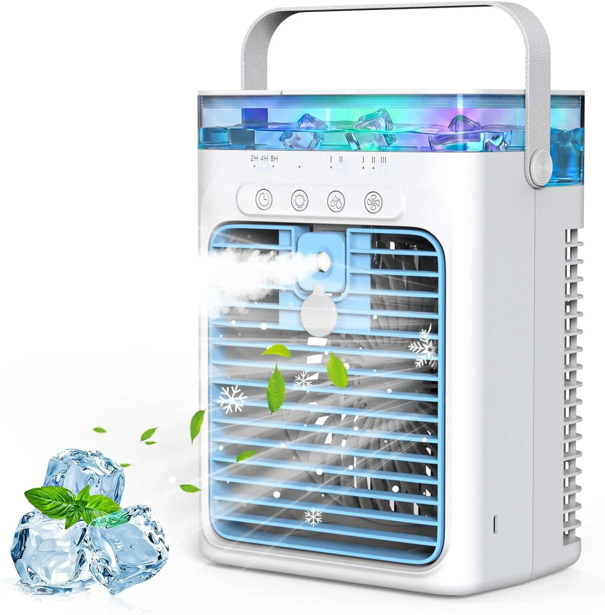 Tiptop Home klimatyzator przenośny, Klimatyzator 1000 ML 2, 8H, 4 w 1, zegar, 3 prędkości, duży zbiornik, USB, tłumik, 2 Brumizacyjne tryby