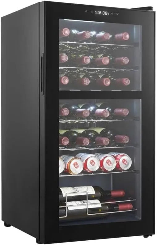 Cavin chłodziarka do wina, Winiarnia elektryczna, 28 butelek, 2 strefy temperaturowe, oświetlenie LED, stojąco-czarny, North Collection 28 czarny