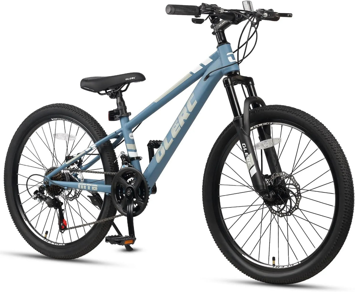 Rower, 21 biegów, 24 cali, 168 cm, Glerc Skyline Kids Mountain Bike rower dla chłopców i dziewczynek, z przednim zawieszeniem i hamulcami tarczowymi