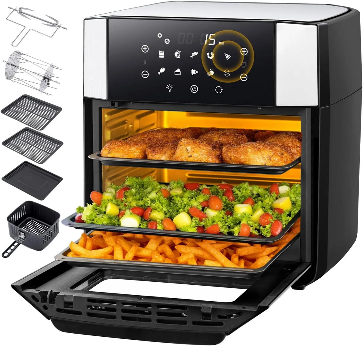 LLIVEKIT frytkownica beztłuszczowa, 15 l, 1800 W, 10 w 1 programów bez oleju Fry, dotyk, kompaktowy, 90% oleju mniej Air frytkownica XXL