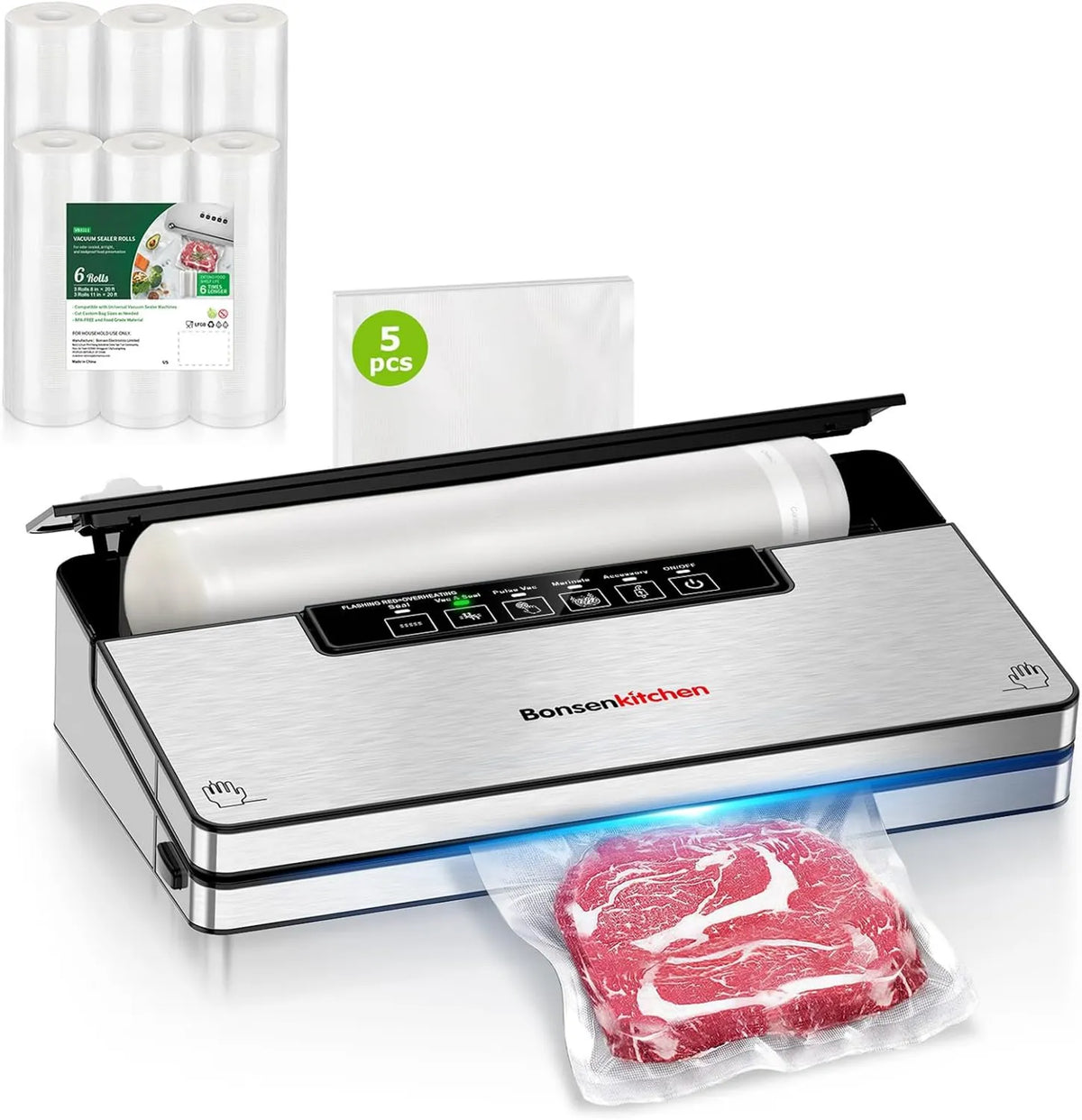 Bonsenkitchen pakowarka próżniowa, Odkurzacz 8 l / Min, profesjonalny, stal nierdzewna 8 l/Min