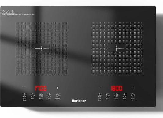Karinear płyta grzewcza, Płyta indukcyjna, 2 pola grzewcze, 3500 W, 220 V, Boost, dotyk, zamek, minutnik, przenośne