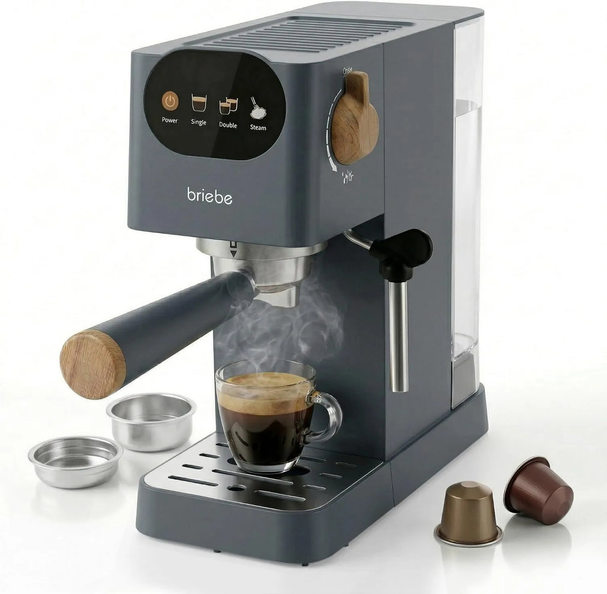 briebe, Meczet Nespresso, Automatyczny profesjonalny 1350 W, 2 l, 1350 W, Emulgator mleka, dotyk, Szary, Tracile Screen