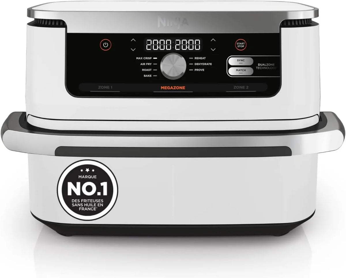 NINJA frytkownica beztłuszczowa, AF500EUWH 7- in-1 Zmywarka, 10.4 l, zdejmowana, biała, Foodi FlexDrawer Air frytkownica 2 przedziały, Max 240°C 7-en-1