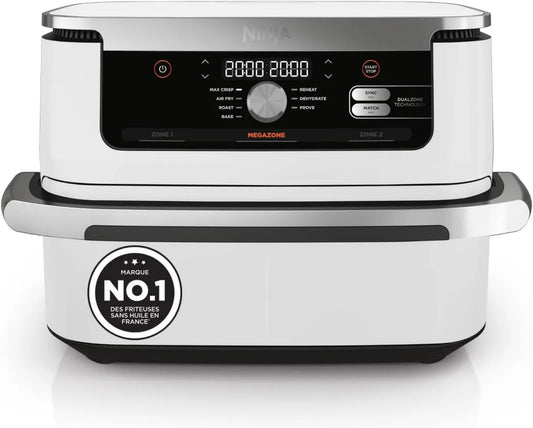 NINJA frytkownica beztłuszczowa, AF500EUWH 7- in-1 Zmywarka, 10.4 l, zdejmowana, biała, Foodi FlexDrawer Air frytkownica 2 przedziały, Max 240°C 7-en-1