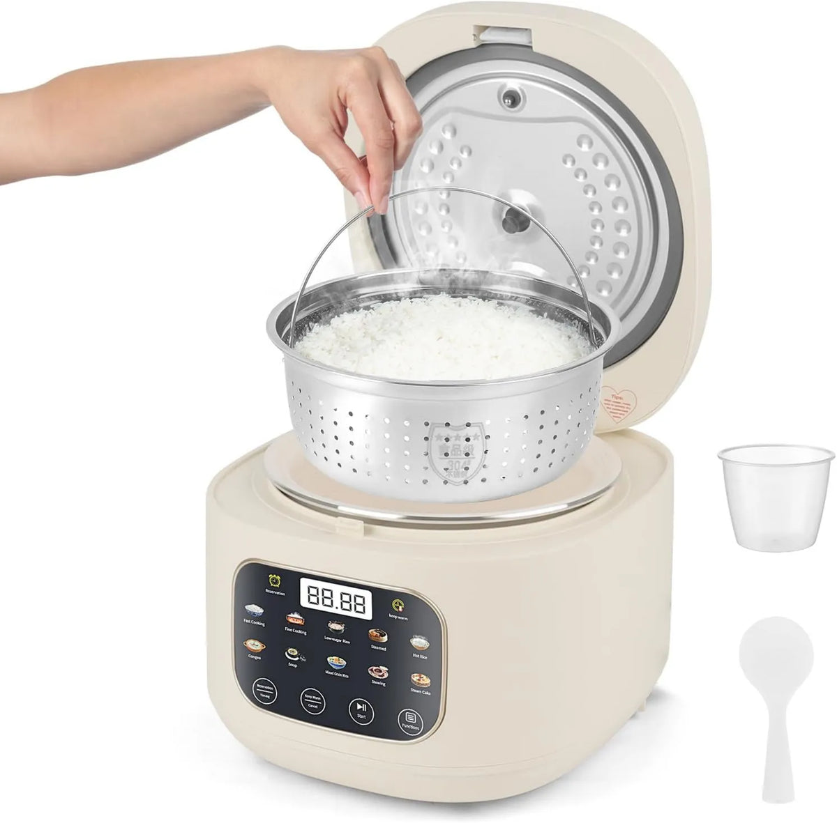 JAOGAUS ryżowar, Kuchenka, elektryczna kuchenka ryżowa, 3 l, 10 programów, gorące trzymanie, para, powłoka nieprzylepna, do 3-5 porcji