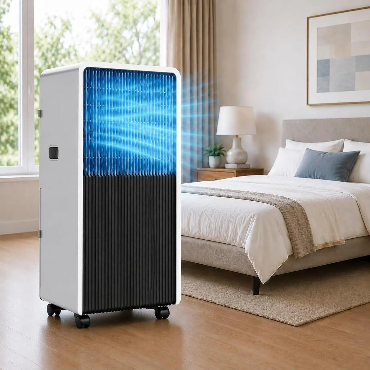 HUANQIN klimatyzator przenośny, Klimatyzator BTU 3200 W, 3200 W, koła jezdne, tłumik, dyfuzja powietrza 120 °