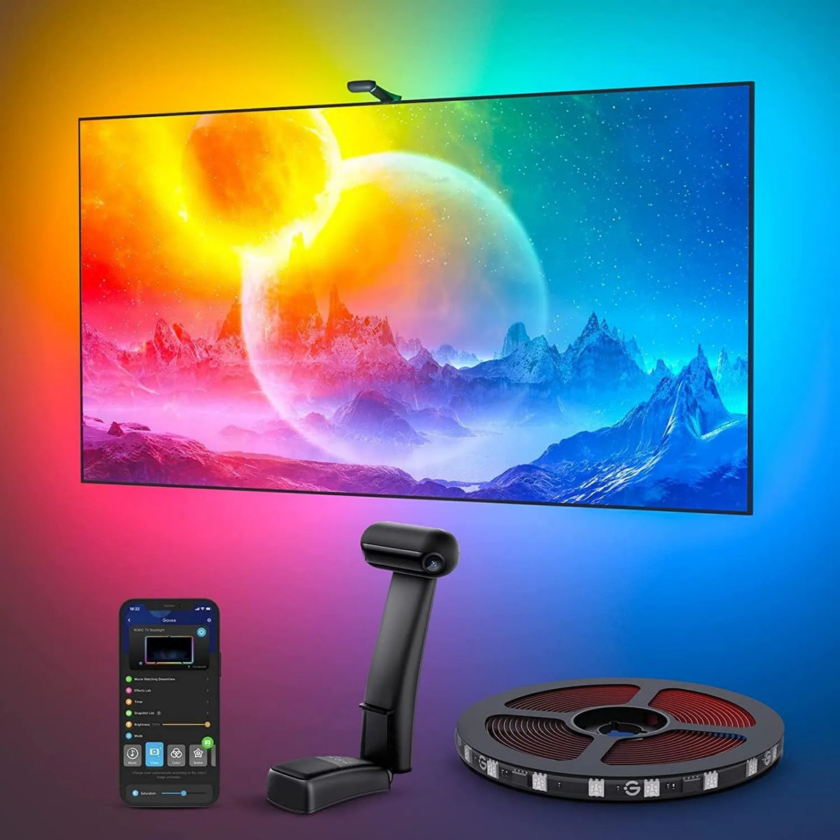 Govee, Inteligentny telewizor, 85 cali, TV, WiFi, oświetlenie LED, T2 Optyczne z podwójnymi kamerami, 0.9m * 2 + 1, 6 m * 2, Podwójne Beads Jasny, pasuje do telewizorów 1.6m