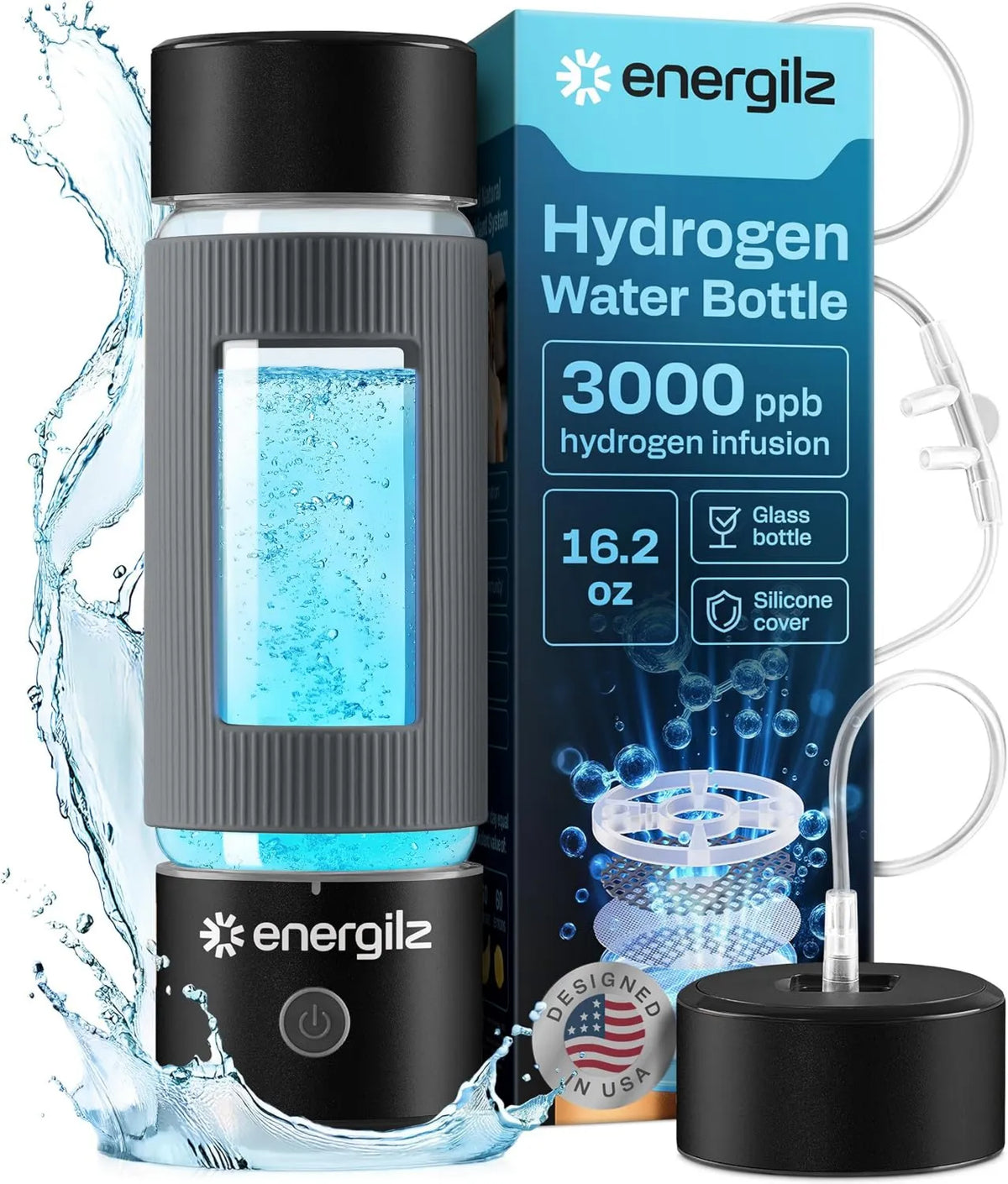 ENERGILZ, Generator, butelka, 480 ml, czarna, butelka wody wodorowej