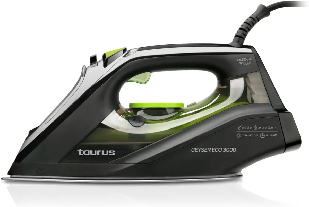 TAURUS żelazko parowe, 200 g / min Funkcja czyszczenia, Ultraslip anodowany podeszwa, Geyser Eco 3000, Żelazo parowe 3000 W, Spray wodny 918776000, System 200 g/min