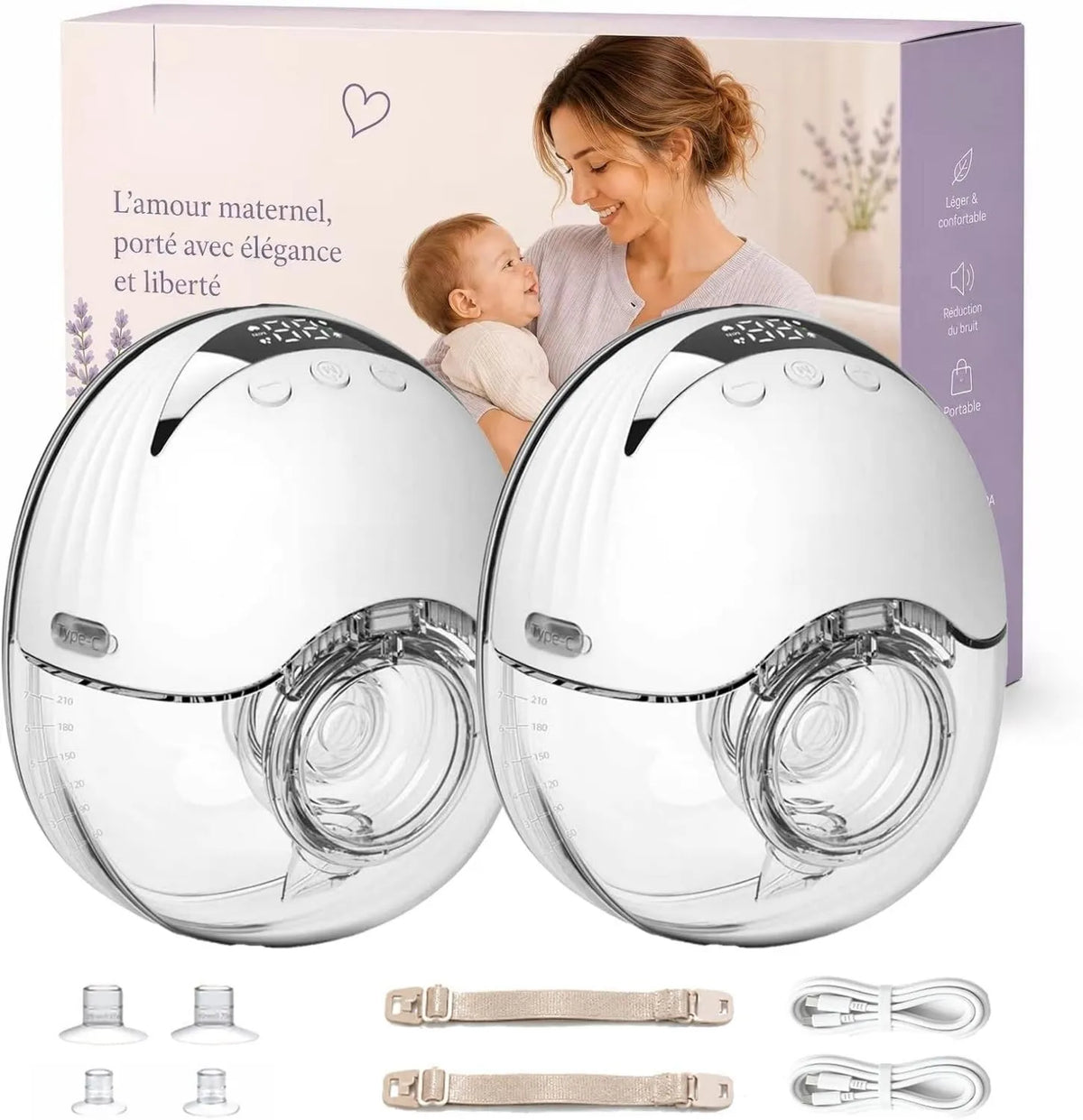 InnovTec, Pompa do mleka, pompa do karmienia piersią, wymiary do dostosowania, 24m- 4 tryby i 12 poziomów, dyskretny bezprzewodowy Zestaw 2, Type- C LED ekran 24 mm